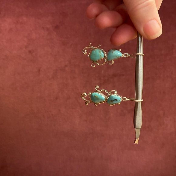 Mexico 925 Silver Turquoise Dangle Earrings - Picture 4 of 8